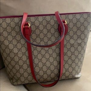 Gucci gg monogram tote red pink tote